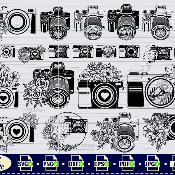 Kamera SVG #1, Kamera Svg, Fotografie Svg, Fotokamera Svg, Clipart, Plotterdateien für Silhouette, Blume, Dxf Png