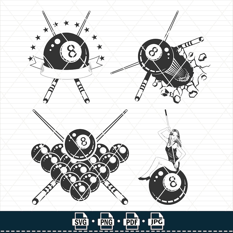 Biljard SVG-paket: Snooker, Pool Clip Art (digital nedladdning) bild 5