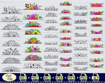 Floral Border SVG: Flower Monogram Cut Files (Digital Download)