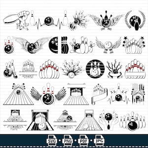 Bowling SVG-bundel, #3, Bowling Kegel SVG, Floral Bowling Clipart, gesneden bestanden voor silhouet, bestanden voor Cricut, Bowling Vector, Svg, Png, Pdf