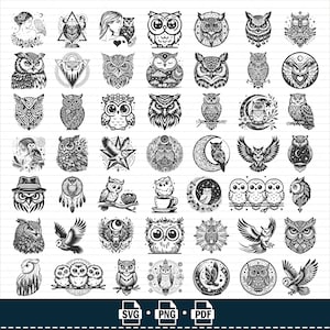 Hibou SVG coupe fichiers : motifs floraux animaux (téléchargement numérique)