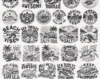 Floral Turtle SVG: Summer Beach Sea Life (Digital Files)