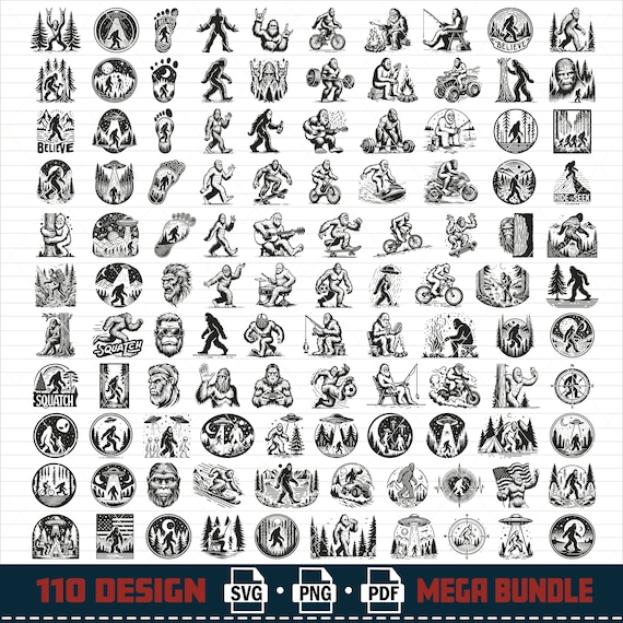 Bigfoot SVG Mega Bundle: 110 Sasquatch Clipart Designs (Digital Download)