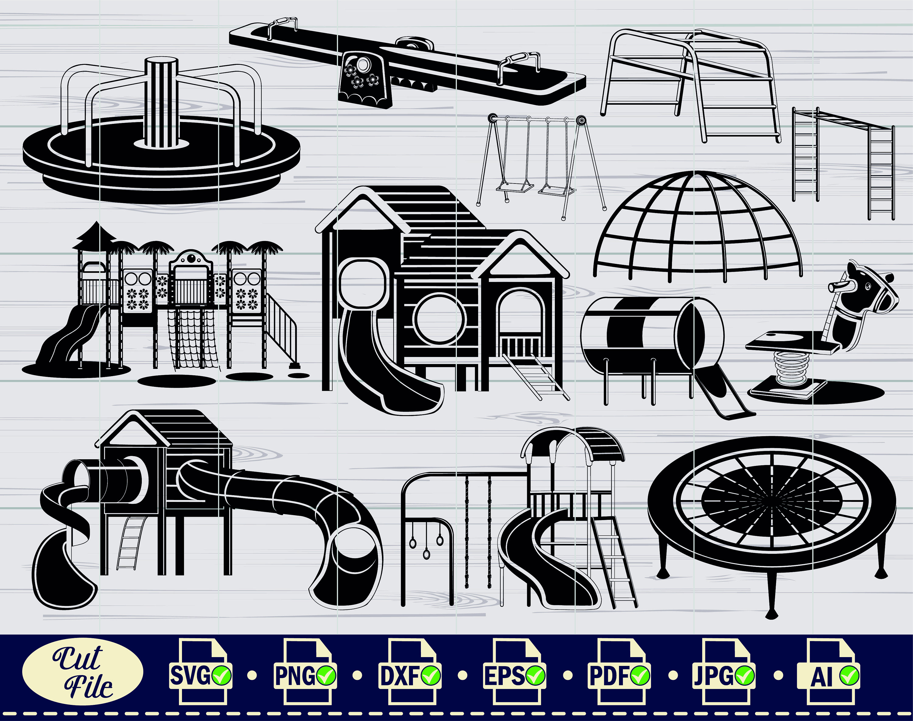 Playground SVG Clipart: Kids Play Structure Cut Files (Digital Download)