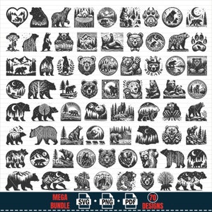 Bundle MEGA SVG ours, montagnes pins grizzli SVG coupe fichier, Cricut, Silhouette de maman ours, forêt, maman ours svg, svg de nature sauvage,