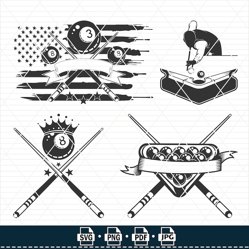 Biljard SVG-paket: Snooker, Pool Clip Art (digital nedladdning) bild 4