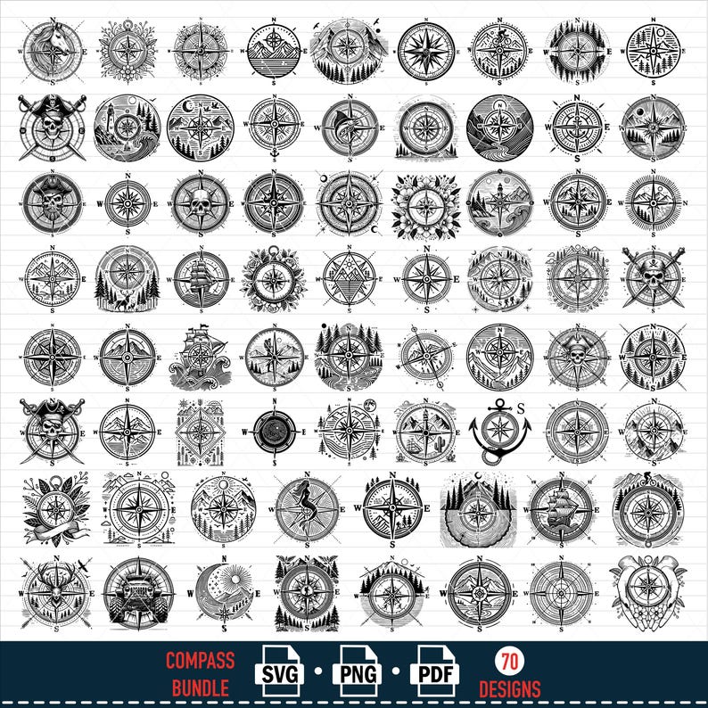 Compass SVG Bundle: Nautical & Scenic Designs (70 Files) - Etsy