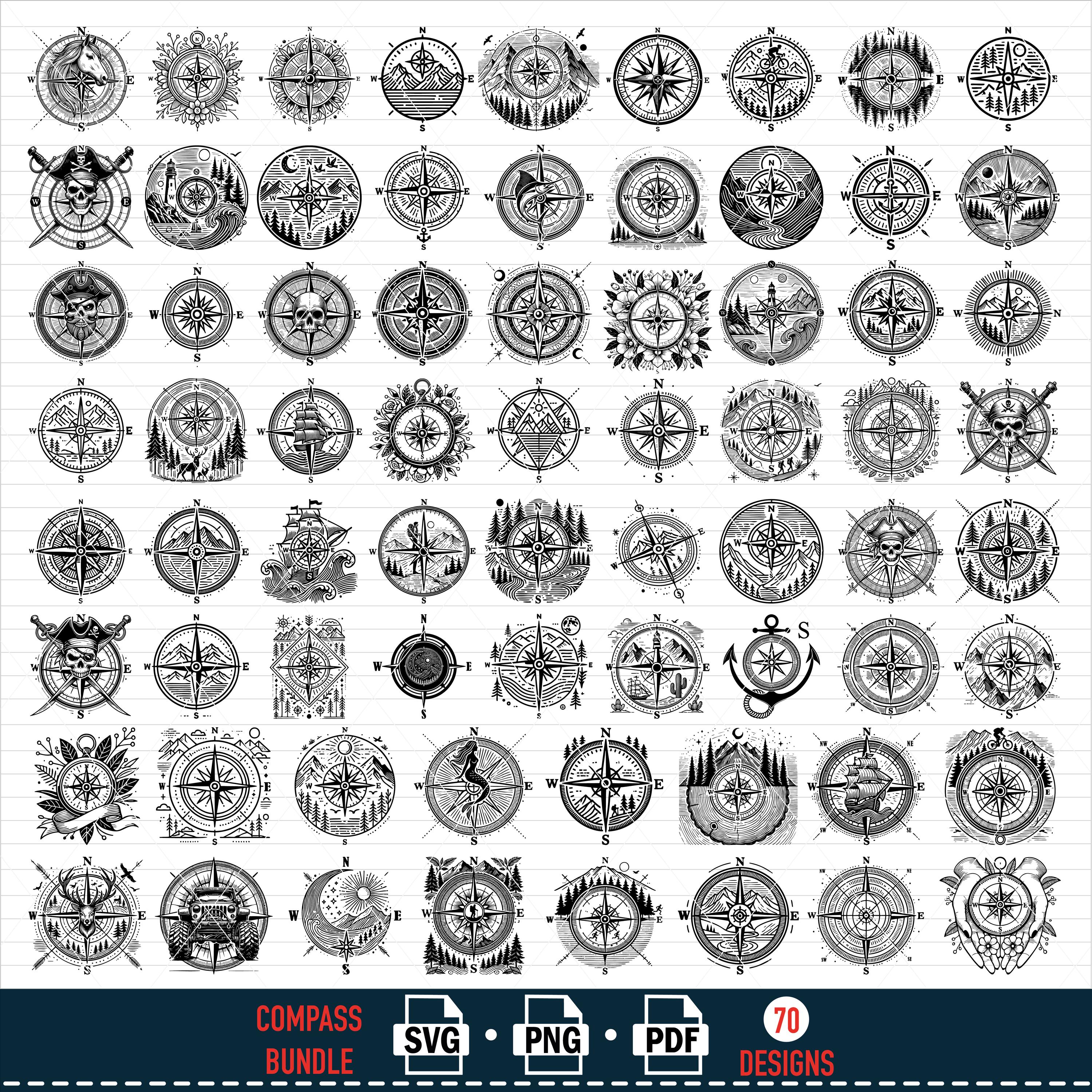 Compass SVG Bundle: Nautical & Scenic Designs (70 Files)