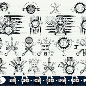 Mechanic Svg Bundle,#4, Mechanic Tools Logo Svg, US Skull Mechanic Svg, Garage Svg, Car Repair Svg, Piston Svg, Wrench Svg, Spark Plug Svg