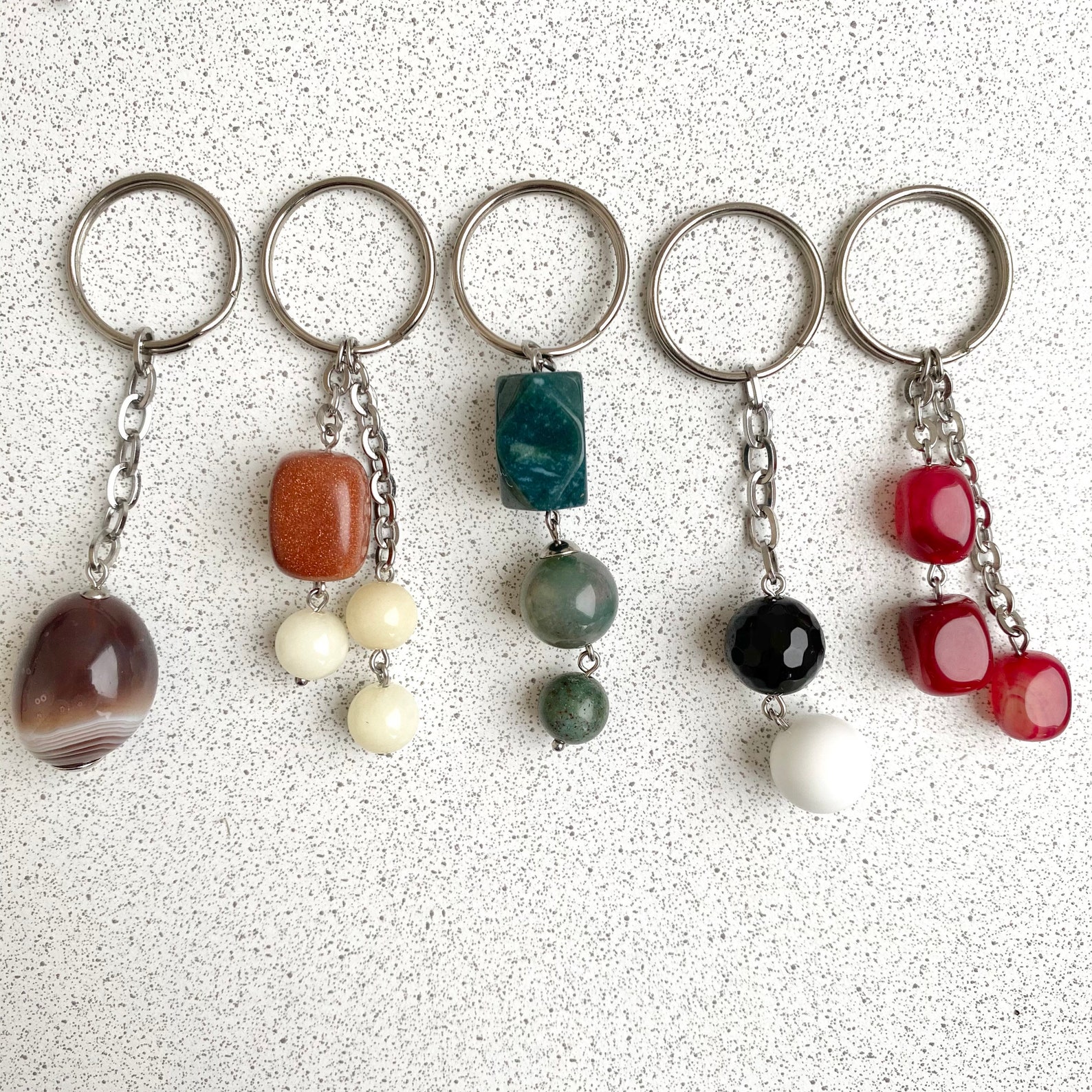 Natural stone keychain with big stone stone keyring Etsy