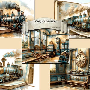 Pittoreske 5 digitale kranten met prachtige vintage locomotieven en wachtkamers van spoorwegen