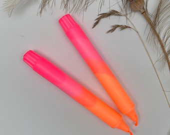 Neon Pink and Orange Swirl Dinner Candles, Hand Dipped (Set of 2)