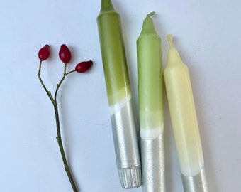 Hand Dipped Dinner Candles: Frosted Forest & Silver (Set of 3)