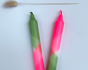 Hand Dip Dyed Dinner Candles: Neon Pink & Green (Set of 2)
