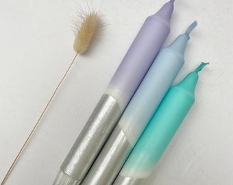 Hand Dip-Dyed Dinner Candles: Silver & Icy Hues (Set of 3)