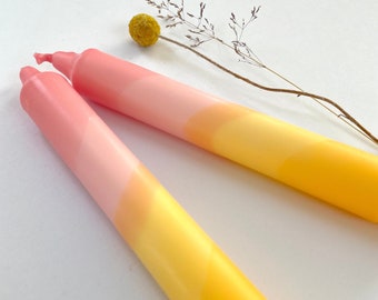 Hand Dipped Dinner Candles, Pink and Yellow Swirl, Set of 2