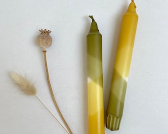 Hand Dipped Dinner Candles, Olive Green and Mustard Yellow, Set of 2