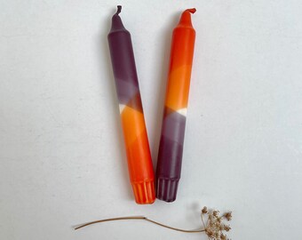 Hand Dipped Dinner Candles, Rust Red and Aubergine, Set of 2