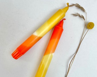 Hand Dipped Dinner Candles, Rust Red & Mustard Yellow, Set of 2