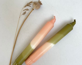 Hand Dipped Dinner Candles, Blush Pink & Olive Green, Set of 2