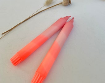 Hand Dipped Dinner Candles, Sherbert Pink Neon Coral Ombre, Set of 2