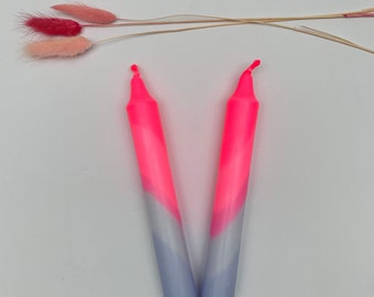 Neon Pink & Lavender Dip Dyed Dinner Candles, Set of 2
