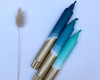 Hand Dip Dyed Dinner Candles: Teal & Gold (Set of 3)