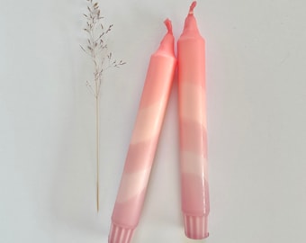 Hand Dipped Swirl Dinner Candles, Vintage Rose (Set of 2)