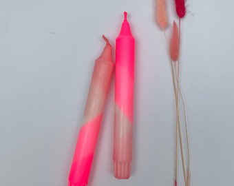 Hand Dipped Neon Pink Dinner Candles, Set of 2