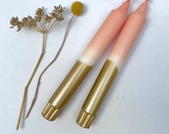 Hand Dipped Dinner Candles: Blush Pink & Gold (Set of 2)