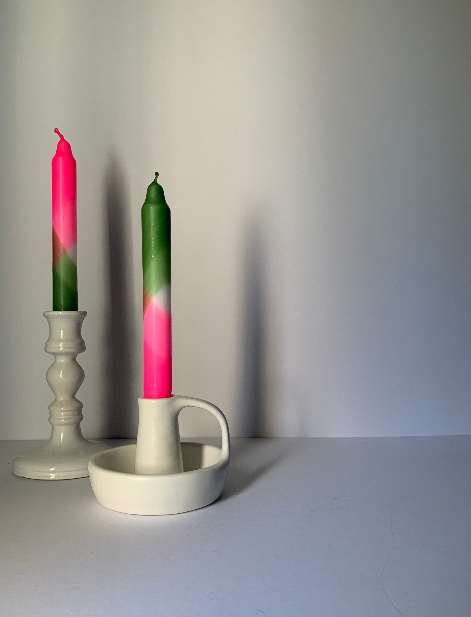 Neon Pink & Green Dip Dyed Dinner Candles set of 2 Pair of Etsy