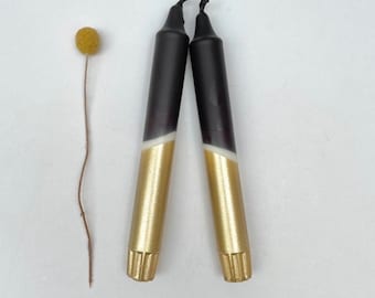 Hand Dipped Black & Gold Dinner Candles: Stylish Home Decor (Set of 2)