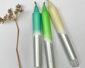 Hand Dipped Dinner Candles, Ocean Shades, Silver Dip Dye (Set of 3)