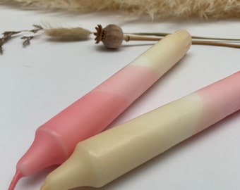 Hand Dipped Dinner Candles, Sherbert Pink and Ivory, Set of 2