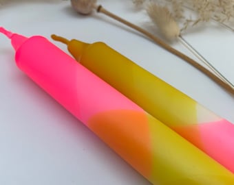 Neon Pink & Yellow Dip Dyed Dinner Candles, Set of 2