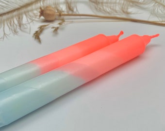 Neon Coral and Dawn Blue Dip Dyed Dinner Candles (Set of 2)