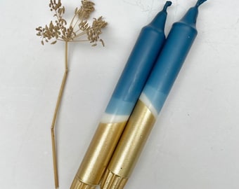 Teal and Gold Hand-Dipped Dinner Candles, Set of 2