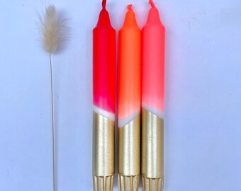 Hand Dipped Dinner Candles: Scarlet, Coral, Orange & Gold (Set of 3)