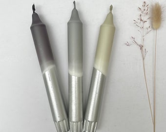 Hand Dipped Dinner Candles: Grey & Silver (Set of 3)