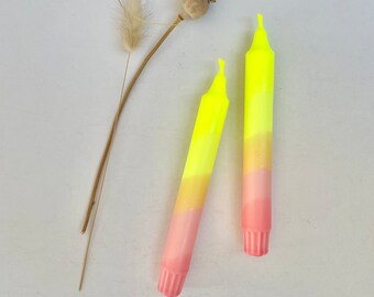 Hand Dipped Neon Dinner Candles, Yellow and Pink, Set of 2