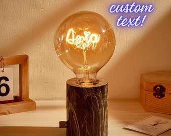 Personalisierte Textbirne mit Basis, benutzerdefinierter Text Edison Led Filament, Modellierlampenbirnen Wohnkultur Glühbirne, Weihnachtsgeschenk