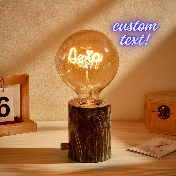 Personalized Text Bulb With Base, Custom Text  Edison Led Filament, Modeling Lamp Bulbs Home Decor Light Led Bulb, Christmas Gift