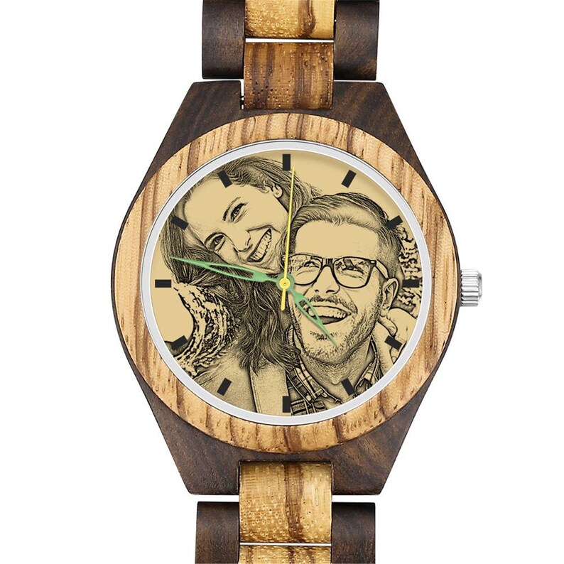 Custom Engraved Men's Wooden Photo Watch, Mens Wooden Watch, Gift for Him, Wood Watches for Husband, personalize watch, Boyfriend Gift zdjęcie 4