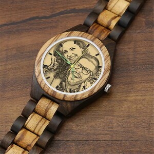 Custom Engraved Men's Wooden Photo Watch, Mens Wooden Watch, Gift for Him, Wood Watches for Husband, personalize watch, Boyfriend Gift zdjęcie 2