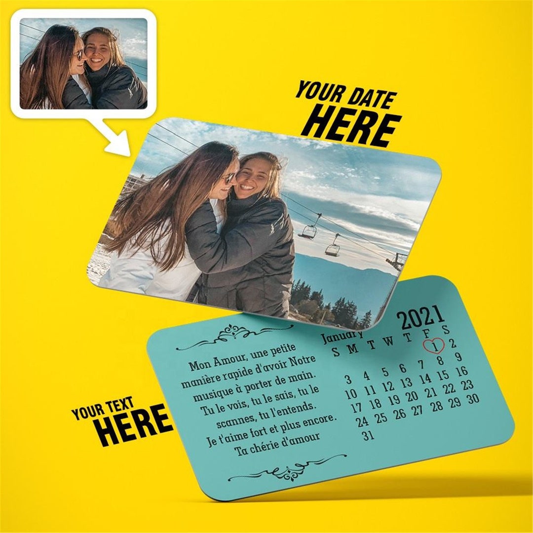Personalized Photo Wallet Card Custom Calendar and Text Etsy