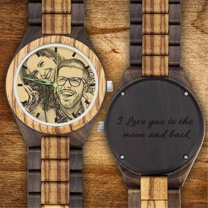 Custom Engraved Men's Wooden Photo Watch, Mens Wooden Watch, Gift for Him, Wood Watches for Husband, personalize watch, Boyfriend Gift zdjęcie 7