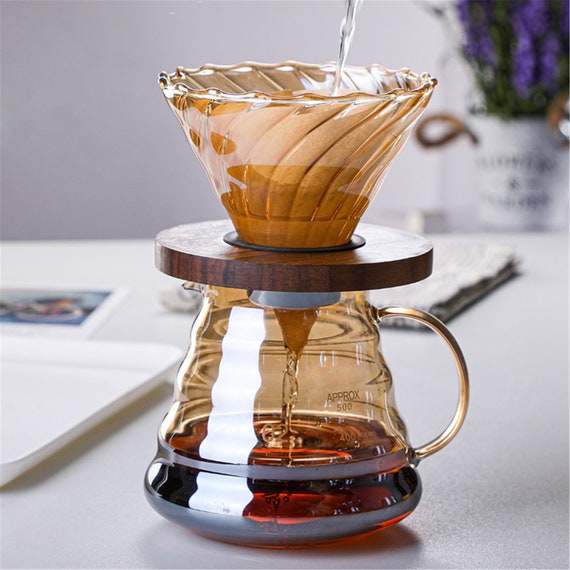 Coffee USA Glass Pour Over Coffee Maker - 4 Cup - Coffee dripper set maker  - High heat resistant carafe for brewing. Beautiful hand blown borosilicate