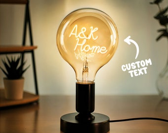 Personalized Text Bulb With Base, Custom Text  Edison Led Filament, Modeling Lamp Bulbs Home Decor Light Led Bulb, Christmas Gift