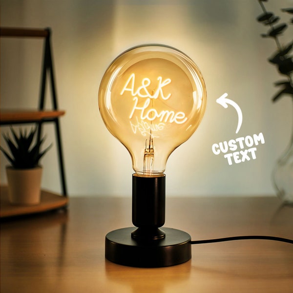 Personalized Text Bulb With Base, Custom Text  Edison Led Filament, Modeling Lamp Bulbs Home Decor Light Led Bulb, Christmas Gift