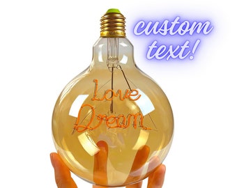 Personalized Text Bulb, Custom Text  Edison Led Filament, Modeling Lamp Bulbs Decorative Warm Yellow Light Led Bulb, Christmas Gift